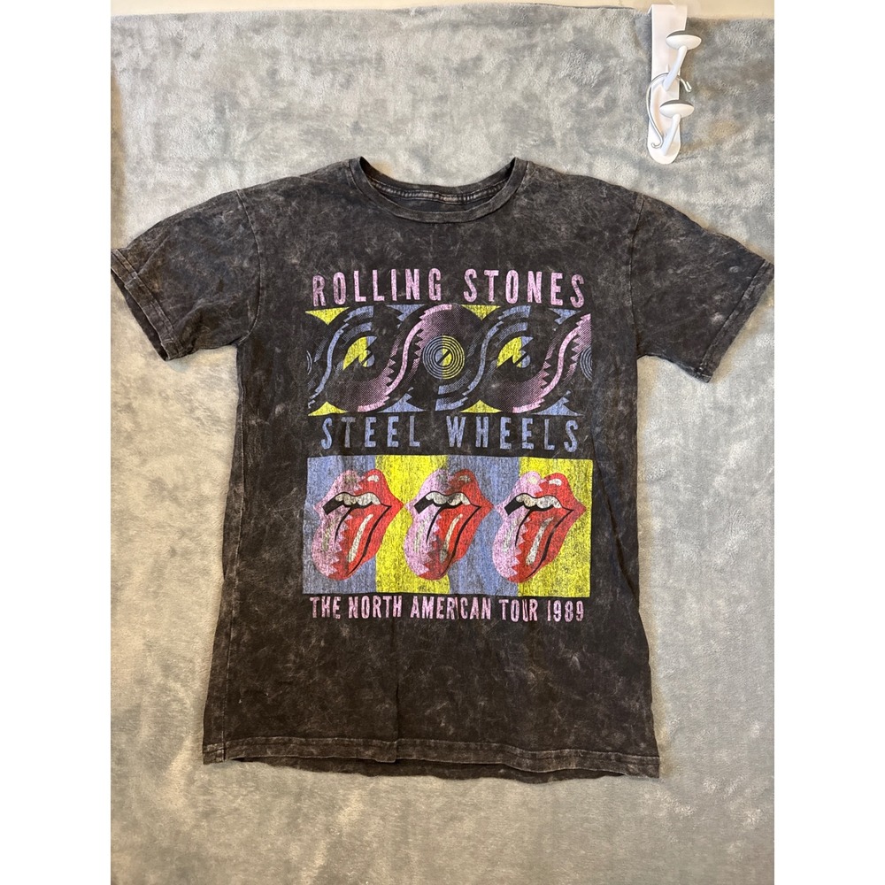 Rolling Stones Steel Wheels 1989 Tour Graphic T-Shirt Acid Wash Men Small SM